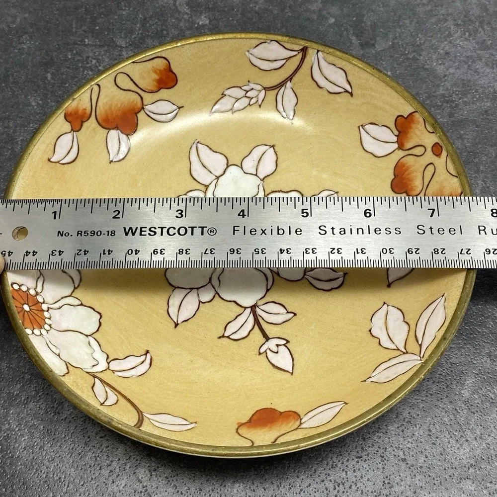 Vintage Crowning Touch Enamel Brass Rim Bowl Floral Asian Hong Kong 7.5